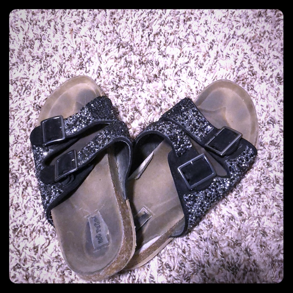 Black sparkly slip ons